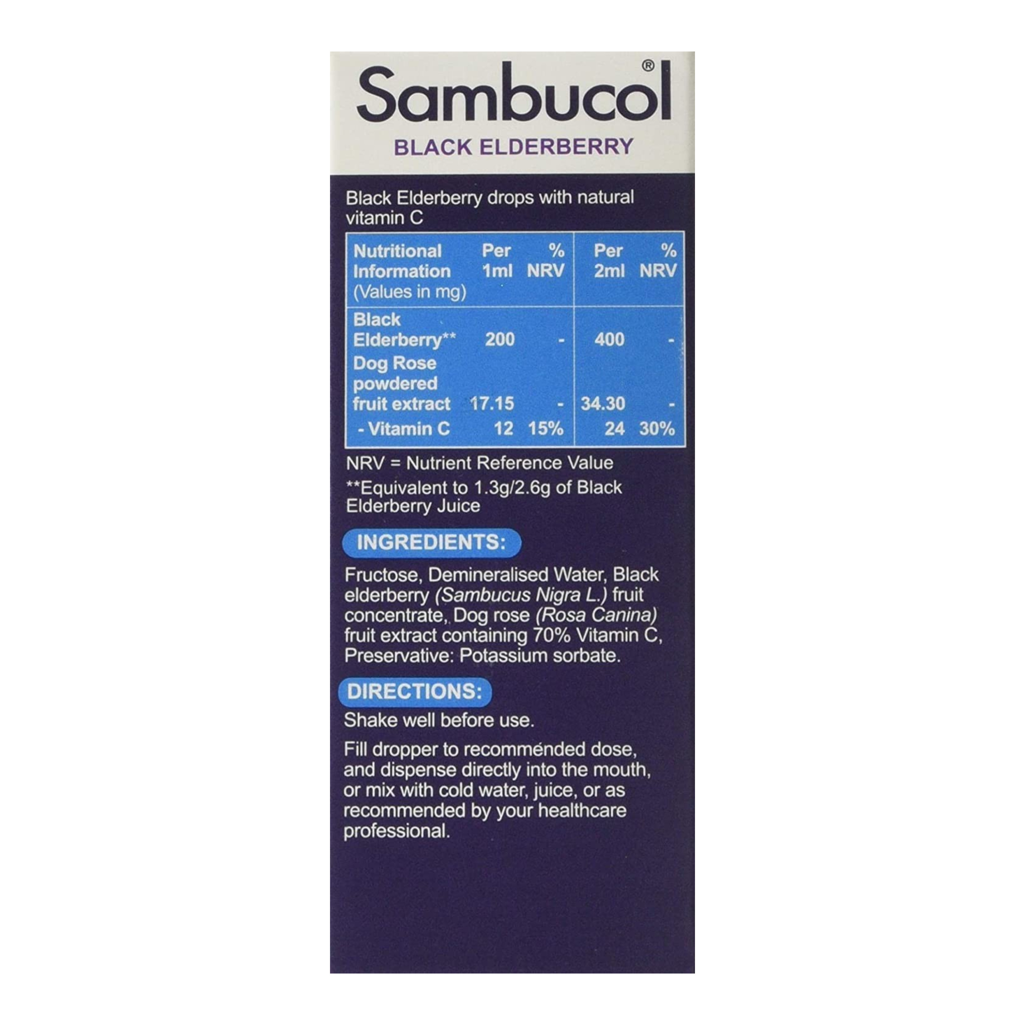 วิตามินเสริมสร้างภูมิคุ้มกันผสมวิตามินซีสำหรับทารกและเด็กเล็ก Sambucol Black Elderberry Drops for Baby + Vitamin C
