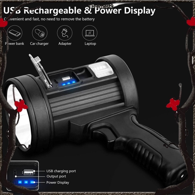 ไฟฉายสปอตไลท์ Hight Power ชาร์จแบตเตอรี่ ใช้สําหรับฉุกเฉิน กู้ภัย ดูดาว กิจกรรมกลางแจ้ง