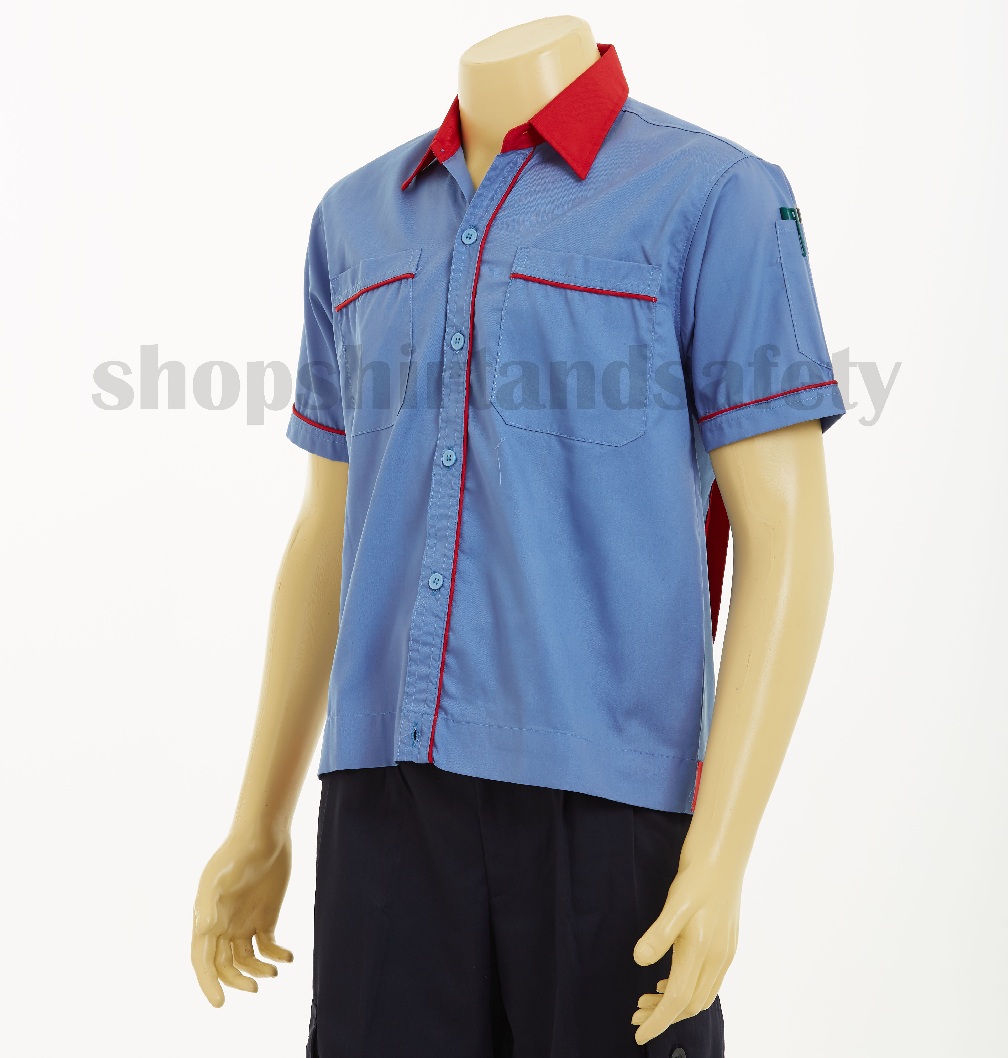 เสื้อช็อปแขนสั้นแบบฟ้ากุ้นแดง