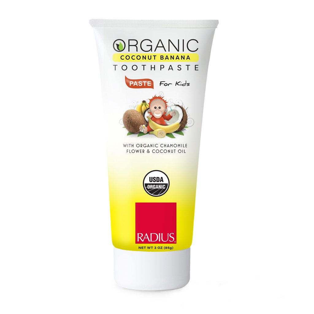 ยาสีฟันจากน้ำมันมะพร้าวสำหรับเด็ก RADIUS Organic Coconut Banana Toothpaste for Kids with Organic Chamomile Flower & Coconut Oil (85g)
