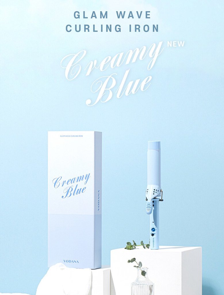 พร้อมส่ง Vodana Glamwave Curling Iron # Creamy Blue 36mm สีฟ้าพาสเทลสุดคิ้วท์ ที่ม้วนผมสัญชาติเกาหลี โวดาน่า รุ่นนี้เป็นสีฟ้าน่ารักทั้งด้ามจับ และแกนหนีบเลยนะคะ