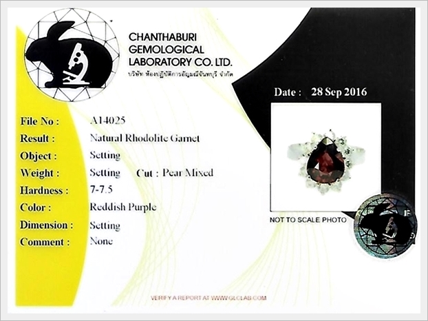 แหวนโรโดไลต์ เงินแท้ ชุบทองคำขาว รูปหยดน้ำสวยเก๋ แหวนพลอยแท้