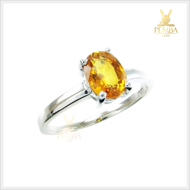 แหวนบุษราคัมแท้ สีเหลืองน้ำทองสวยใส เงินแท้ ชุบทองคำขาว แหวนพลอยแท้