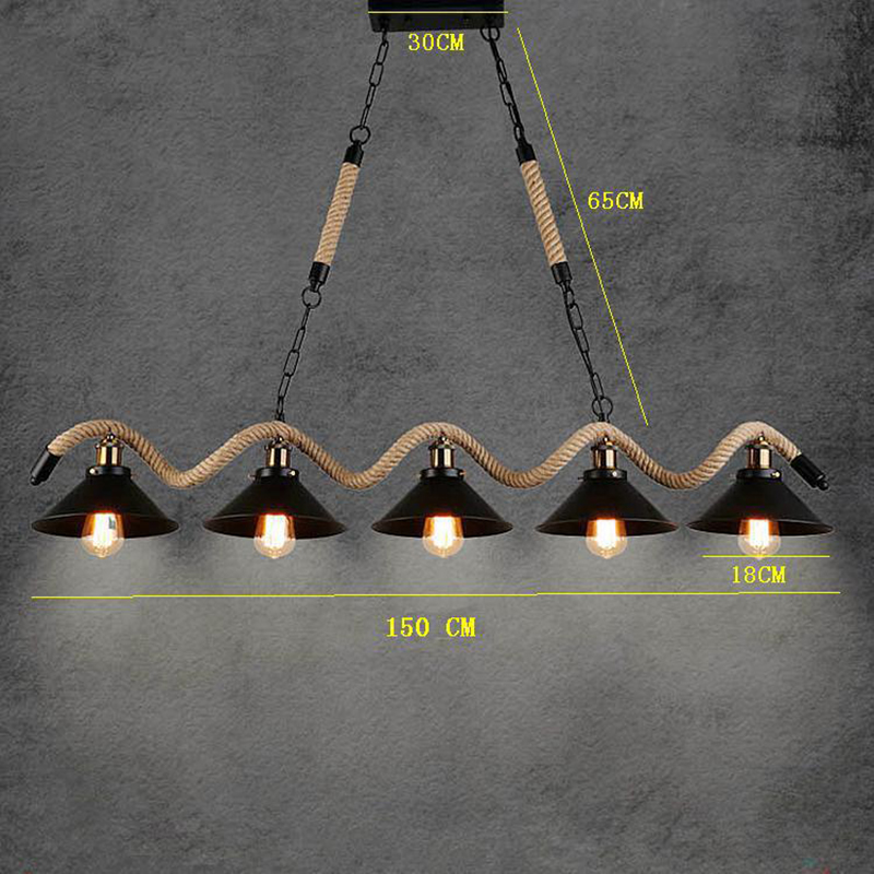 โคมไฟแขวนเพดานสไตล์วินเทจสีดำลายเชือกเกลียวคลื่น 5 ดวง [RT054]