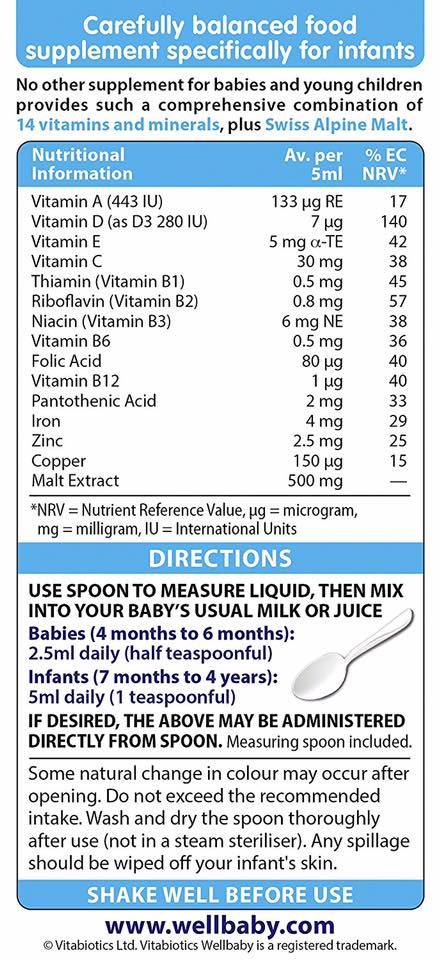 วิตามินรวมสำหรับทารกและเด็กเล็ก VitaBiotics WellBaby Multi-Vitamin Liquid with VIT.D