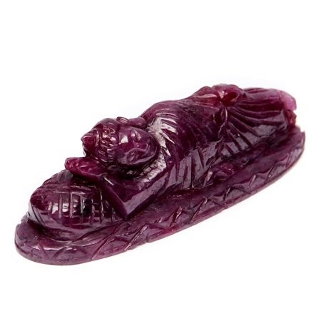 Carving Unheated Natural Ruby Reclining Buddha พลอยทับทิมไม่ผ่านการอบหรือเผา แกะสลักพระพุทธไสยาสน์ หรือ พระนอน หนัก 83.17 กะรัต สีแดงสวย งานแกะสลักสวย