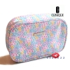 Clinique Cosmetic Bag กระเป๋าใส่เครื่องสำอางค์ลายดอกไม้สดใส พร้อมโลโก้ด้านหน้ากระเป๋า ซิปรอบ ใส่ของได้จุ ตั้งอยู่ทรง