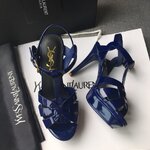 รองเท้า YS tribute ส้นสูง หนังแท้ น้ำเงินเงา size 34-41 สูง 4 และ 5 นิ้ว เสริมส้น 1 นิ้ว