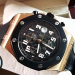 นาฬิกา Audemars Piguet Royal Oak Offshore Chrono เกรด Mirror สี Pink Gold กรอบสีดำ สายยางสีดำ หน้าปัดสีดำ ดีไซร์สปอตสวยสุดๆ