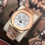 นาฬิกา Patek Philippe รุ่น Men's Nautilus Chronograph สีพิ้งสายเลสสีเงิน หน้าปัดสีขาว