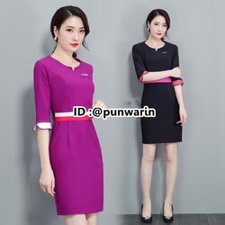 ชุดพนักงานนวดสปา ชุดพนักงานเสริมสวย ชุดทำงาน ชุดสูท ชุดเดรสทำงาน T6401005 ม่วง ดำ S-3XL