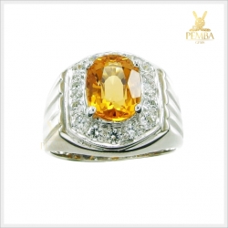 แหวนซิทรินแท้ เหลืองใสสด เงินแท้925 ชุบทองคำขาว เพิ่มความมั่นใจ