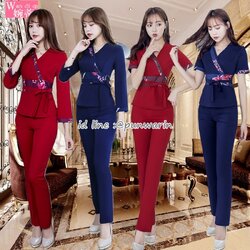 ชุดพนักงานคลินิค ชุดพนักงานเครื่องสำอางค์ ชุดพนักงานเสริมสวย S6310008 สีภาพ S-3XL