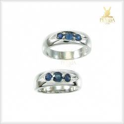 แหวนพลอยคู่รัก Ring of Love ฝังพลอยไพลิน เงินแท้ ชุบทองคำขาว