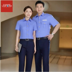 เครื่องแบบรถไฟ เสื้อเชิ้ตแขนสั้นและแขนยาว แขนสั้นและแขนยาว สีฟ้าและสีขาว SKU-03419 ฟ้า ขาว S-4XL