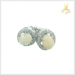 ต่างหูโอปอแท้ เงินแท้925 ชุบทองคำขาว