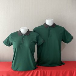 เสื้อฟอร์มพนักงาน เสื้อยืดปกโปโล เสื้อโปโลแขนสั้น สีสีเขียวเข้มปกเทา พร้อมส่ง SKU-02995 สีภาพ S-2XL