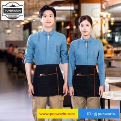 เสื้อฟอร์มพนักงานต้อนรับ เสริฟร้านอาหารกาแฟโรงแรม แขนยาว FR6510001 ดำ น้ำตาล ฟ้า เขียวสด L-6XL