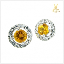 ต่างหูบุษราคัมแท้ เงินแท้ ชุบทองคำขาว ต่างหูพลอยแท้