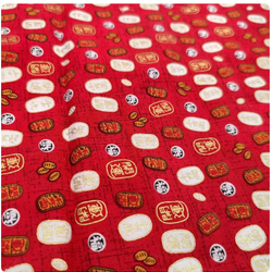 ผ้าฝ้ายพิมพ์ลายปั๊มทองนำโชคสีแดง ผ้าพิมพ์ทองนำโชคสีแดง สามารถใช้เป็นผ้าตกแต่งกระเป๋า ฯลฯ SKU-03520 สีภาพ เมตร