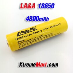 แบตเตอรี่ชาร์จ LA&A 18650 3.7V 4300mAh Li-ion Battery แบบไม่มีวงจรป้องกัน ของแท้ (ก้อนละ)