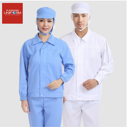 ชุดพนักงานโรงงานอาหาร ชุดพนักงานประชุมเชิงปฏิบัติการปลอดเชื้อการประมวลผล ชุดพนักงาน QC QC6808001 ขาว ฟ้า S-4XL