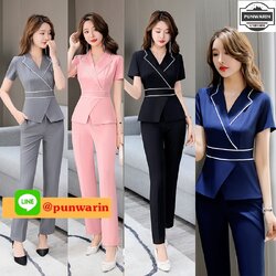 ชุดพนักงานนวดสปา ชุดพนักงานเสริมสวย ชุดพนักงานคลีนิคความงาม คลีนิคศัลยกรรม S6503020 สีภาพ S-3XL