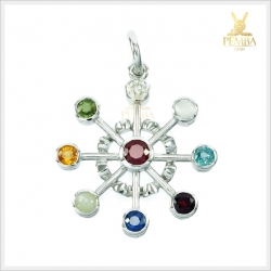 จี้นพเก้า จี้พลอยนพเก้า เงินแท้ ชุบทองคำขาว เพชรแท้