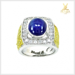 แหวนไพลินแท้ อัญมณีสีน้ำเงินใสงดงาม ทรงหลังเบี้ย ลายมังกรโดดเด่นสะดุดตา