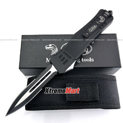 มีดสปริงตรง Microtech รุ่นใหญ่ คม 2 ด้าน กึ่งหยัก คลิปดำ 00556 D/E Automatic Knife Camping Tool