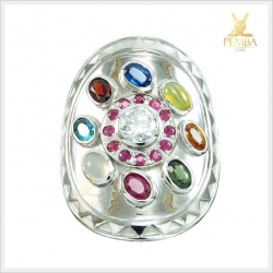 แหวนนพเก้า ตามตำรา เงินแท้925 ชุบทองคำขาว ไซส์ใหญ่พิเศษ