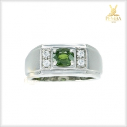 แหวนเขียวส่องแท้ เงินแท้ ชุบทองคำขาว แหวนพลอยแท้