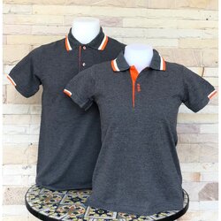 เสื้อฟอร์มพนักงาน เสื้อยืดปกโปโล เสื้อโปโลแขนสั้น สีเทาเข้มปกส้มขาว พร้อมส่ง SKU-03010 สีภาพ S-2XL