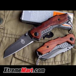 มีดพับ Gerber X27 Mini ลายไม้ Pocket Knife Wood Handle & Titanium Plated Blade