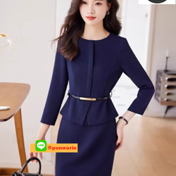 ชุดสูทผู้หญิงพนักงานออฟฟิค คลีนิคความงามต้อนรับ เรียบหรูดูดีมีสไตล์ NL6609004 เบจ กรมท่า S,M,L,XL,XXL,3XL,4XL