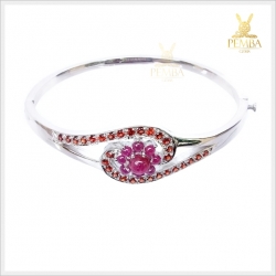 กำไลทับทิมพม่า เงินแท้ ชุบทองคำขาว ล้อมพลอยโกเมน