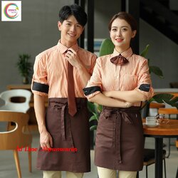 เสื้อพนักงานเสริฟเสื้อพนักงานโรงแรม เสื้อพนักงานร้านอาหาร เสื้อพนักงานร้านกาแฟ F6310001 เทา ส้ม L-3XL
