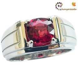 Ruby Man Ring แหวนพลอยแดงชาย รูปจอทีวี ทองคำชุบทองคำขาว YG หนัก 10.52 กรัม พลอยแดง รูปจอทีวี Cushion หนัก 1.50 กะรัต ขนาดแหวน #52.5