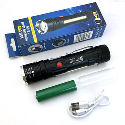 ไฟฉายซูม T6-26 / JX-409 COB 1000Lumens 4 โหมด มีแม่เหล็กด้านท้าย Front & Side Lights Zoomable Tactical LED Flashlight