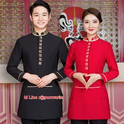 เสื้อพนักงานต้อนรับพนักงานเสริฟเสื้อพนักงานโรงแรมนรีสอร์ทเสื้อเชิ้ตลายทางแขนยาว ด6307005 ดำ แดง ม่วง L-3XL