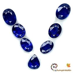 Natural Blue Sapphire พลอยไพลิน จัดเซท น้ำหนักรวม 5.75 กะรัต จำนวน 7 เม็ดสีใกล้เคียงกันทั้งเซต สีน้ำเงินสวย สีกำมะหยี่ ความสะอาดมองตาเปล่าสะอาด