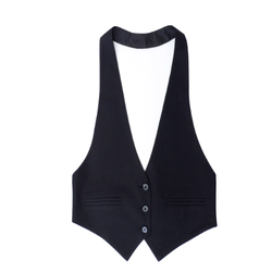 เสื้อกั๊กคอฮอลเตอร์สไตล์เกาหลีแฟชั่นและใช้งานได้หลากหลายสำหรับผู้ชาย เสื้อกั๊กเปิดหลัง เหมาะสำหรับผู้ชายและผู้หญิงวินเทจ KR6810002 ดำ S-2XL