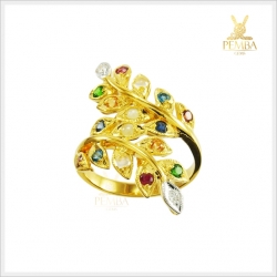 แหวนทองนพเก้าแท้ ทรงใบมะกอก เสริมโชคลาภ(สามารถสั่งทำได้ค่ะ)