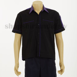 เสื้อช็อปแขนสั้นแบบดำบ่าม่วง