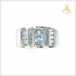 แหวนอะความารีนแท้ เงินแท้925 ชุบทองคำขาว แหวนพลอยแท้