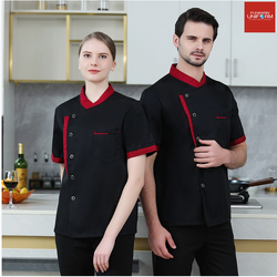 เสื้อเชฟ,เสื้อกุ๊ก,เสื้อเชฟโรงแรม,เสื้อเชฟชาย,เสื้อเชฟหญิง,ชุดเชฟโรงแรม มีตาข่ายระบายอากาศสาบหลัง สำเนา C6805002 ดำ ขาว แดง M-4XL