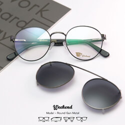 กรอบแว่นสายตาพร้อมคลิปกันแดด Weekend Round Gunmetal