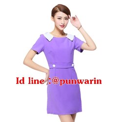 ชุดพนักงานนวดสปา ชุดพนักงานเสริมสวย ชุดทำงาน ชุดสูท ชุดพนักงานคลินิคแขนสั้น S6210002 ม่วง S-2XL