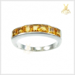 แหวนซิทริน ทรงสี่เหลี่ยม มีสไตล์ เงินแท้ ชุบทองคำขาว แหวนพลอยแท้