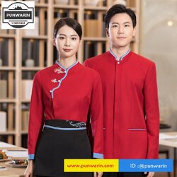 เสื้อพนักงานเสริฟเสื้อพนักงานโรงแรม เสื้อพนักงานร้านอาหารไทยสไตล์จีนญี่ปุ่น FA6510001 แดง เขียวอ่อน น้ำเงิน L-5XL
